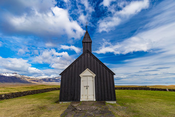 Black church known as Budakirkja in Budir, Iceland