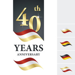 Anniversary 40 th years celebrating logo red white gold ribbon
