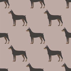 Funny cartoon doberman dog character bread seamless pattern puppy pet animal doggy vector illustration.