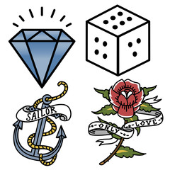 Old school vintage retro tattoo ink art style hand drawn tattooing symbol traditional graphic drawing vector illustration