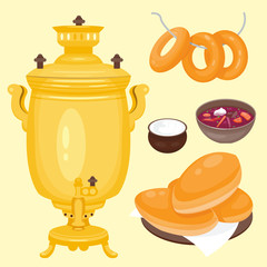 Traditional Russian cuisine culture dish course food welcome to Russia gourmet national meal vector illustration
