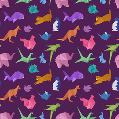 Origami paper animals geometric game japanese toys design seamless pattern vector illustration.