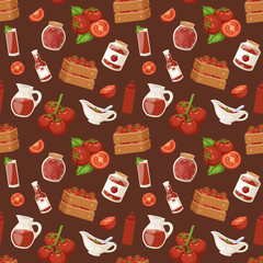 Fresh background organic red tomato vegetable products seamless pattern vector illustration.