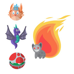 Funny cartoon monster cute alien character creature happy illustration devil colorful animal vector.