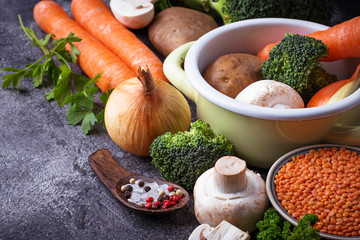 Ingredients for cooking vegetable soup