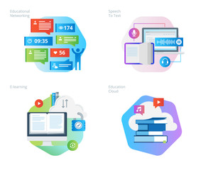Material design icons set for education apps, networking, e-learning, education cloud. UI/UX kit for web design, applications, mobile interface, infographics and print design. 