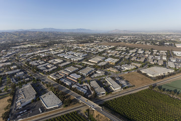 Aerial view of Camarillo industrial park and agricultural fields in Ventura County, California. 