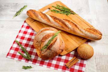 fresh bread on wooden table