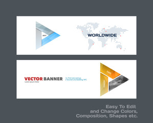 Abstract vector set of modern horizontal website banners with colourful triangle