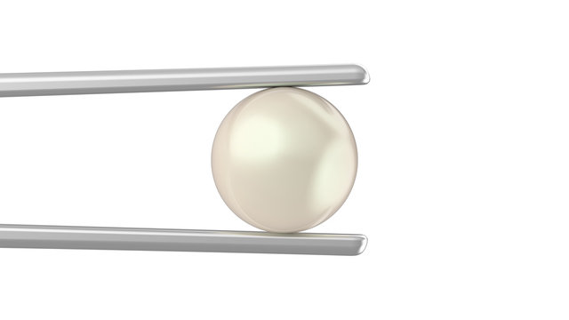 3D illustration isolated pearl in tweezers on a white background © 3djewelry