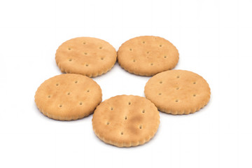 Stacks of cookies on white background