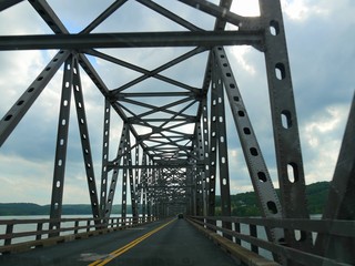 Fototapeta premium A close up of a covered steel bridge over Table Rock Lake, Missouri