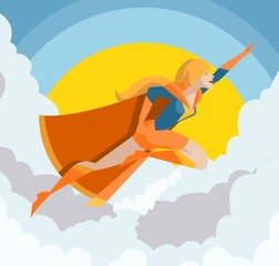 powerful girl comic superhero flying in the sky
