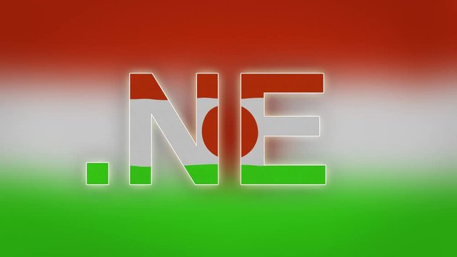 NE - internet domain of Niger...Typing top-level domain ".NE" against blurred waving national flag of Niger. Highly detailed fabric texture for 4K resolution.