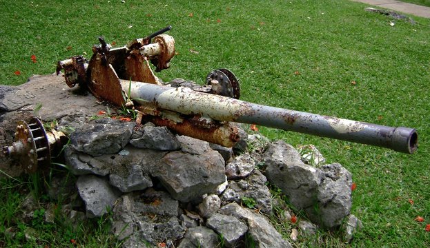 Relics of a small Japanese gun, Last Command Post, Saipan Relics of a Japanese gun at the Last Command Post in Marpi, Saipan