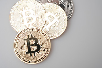 Golden bitcoin isolated on white background