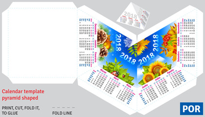 Template portuguese (brazilian) calendar 2018 by seasons pyramid shaped, vector background