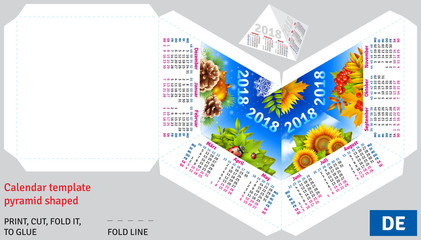 Fototapeta premium Template german calendar 2018 by seasons pyramid shaped, vector background