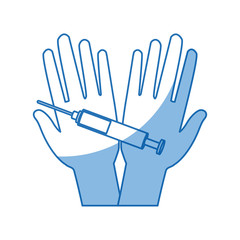 hands with syringe vaccination protection care vector illustration