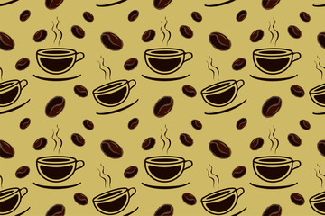 Coffee seamless pattern.Cup of hot coffee and coffee beans seamless pattern.Cup of hot drink vector pattern.