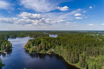Fototapeta na wymiar Aerial view of the system of lakes with islands