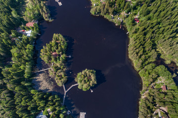 Aerial view on white bridges over water to the islets 
