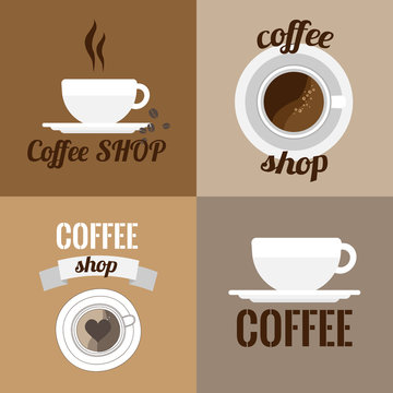 Four logos of coffee shops on brown backgrounds