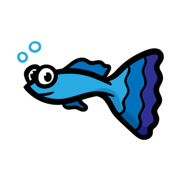 blue cartoon guppy fish with bubbles clip art preview