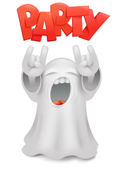 Cute phantom emoticon ghost character horns gesture