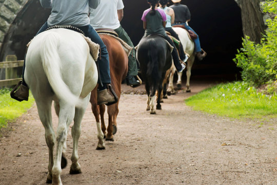 Horseback riding into a tunnel
