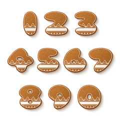 Set of gingerbread cookies with icing. Numbers. Vector illustration