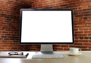 Fototapeta premium working Businessman using a desktop computer of the blank screen