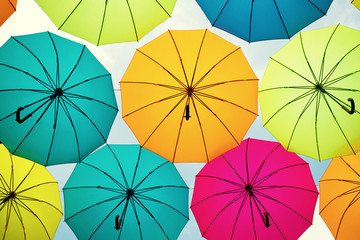 Retro styles of colorful umbrellas