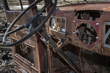 Cab of Abandoned Pickup Rusting 