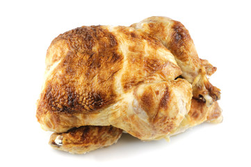 roasted chicken on white background