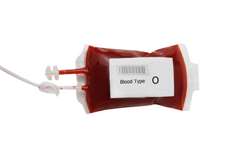 bag of blood and plasma isolated on white background, O