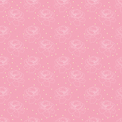 Seamless pink rose and confetti pattern. Flower background. Vecor illustration.