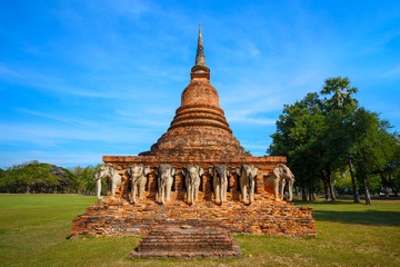 Fototapeta premium Wat Sorasak Temple at Sukhothai Historical Park, a UNESCO World Heritage Site in Thailand