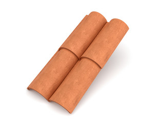 3d rendering of four interlocked terracotta barrel tiles isolated on white background.