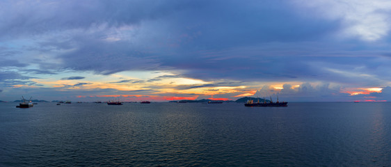 Cargo ships at Kohsichang anchorage, Thailand