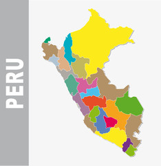 Colorful Peru administrative and political vector map