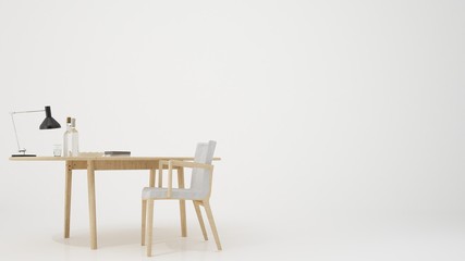 The work space furniture 3d rendering and background white decoration 