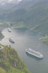 Geiranger fjord view from Road Of The Eagles mountain serpentine.