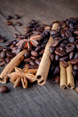 Coffee beans with cinnamon A mixture of popular drinks.