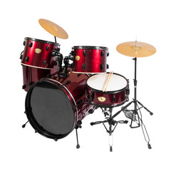 Set of Red drums isolated with clipping path