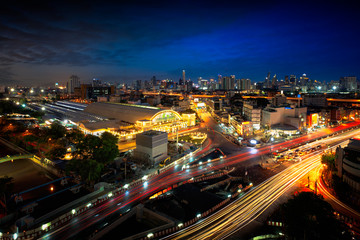 Fototapeta na wymiar Bangkok city skyline Hua Lamphong station Bangkok railway station, Thailand