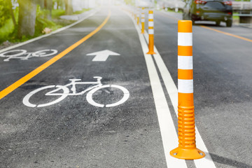 Flexible traffic bollard for bike lane. - obrazy, fototapety, plakaty