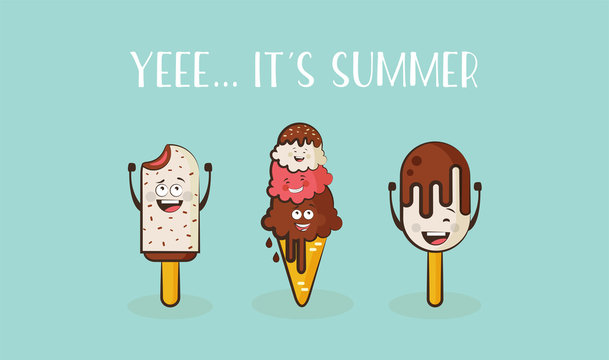 funny ice cream characters. vector illustration