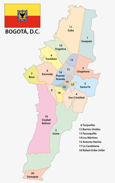 Bogota Administrative And Political Map With Flag