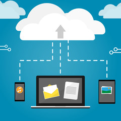 notebook phone and tablet upload cloud storage vector